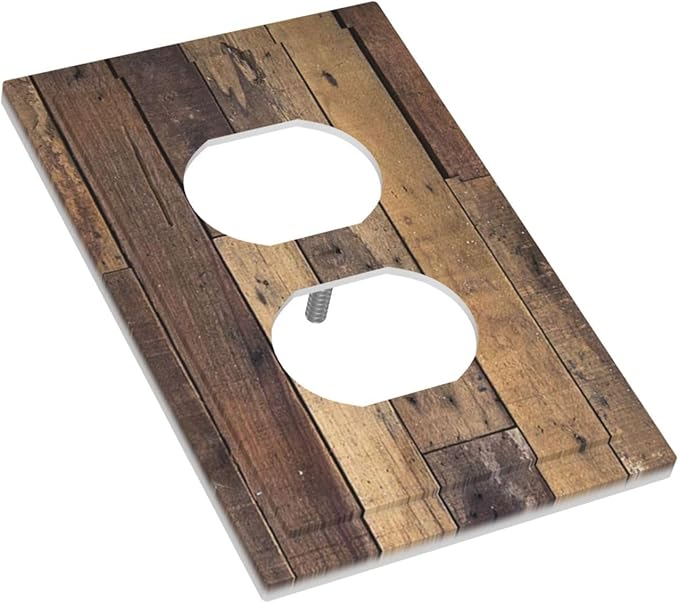 Cool Brown Wood Style Vintage Rustic Print Outlet Covers 1 Gang Duplex Light Switch Cover Decorative Switch Plates Electrical Receptacle Faceplate Wall Plate for Farmhouse Home Decor