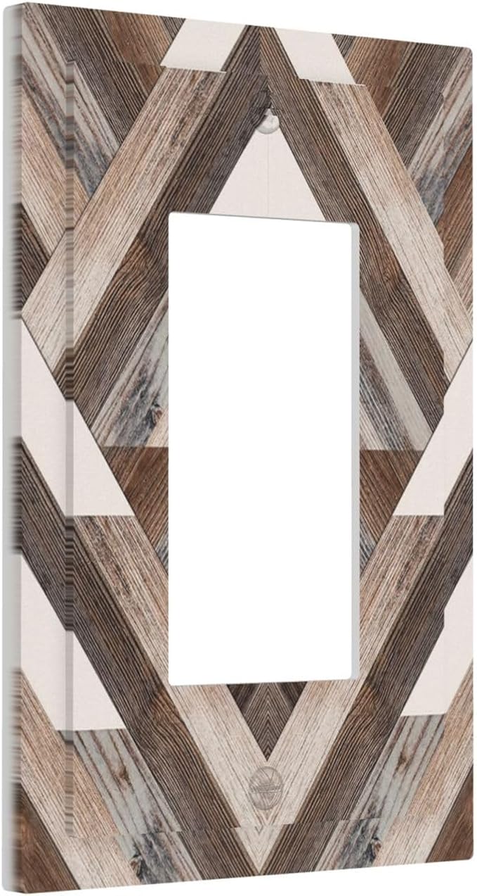 Polygon Collage Abstract Shapes Rustic Wood Panel Print Decorative Outlet Covers 1 Gang Single Rocker Light Switch Cover Plate Wall Plates GFCI Faceplate for Farmhouse Bedroom Decor