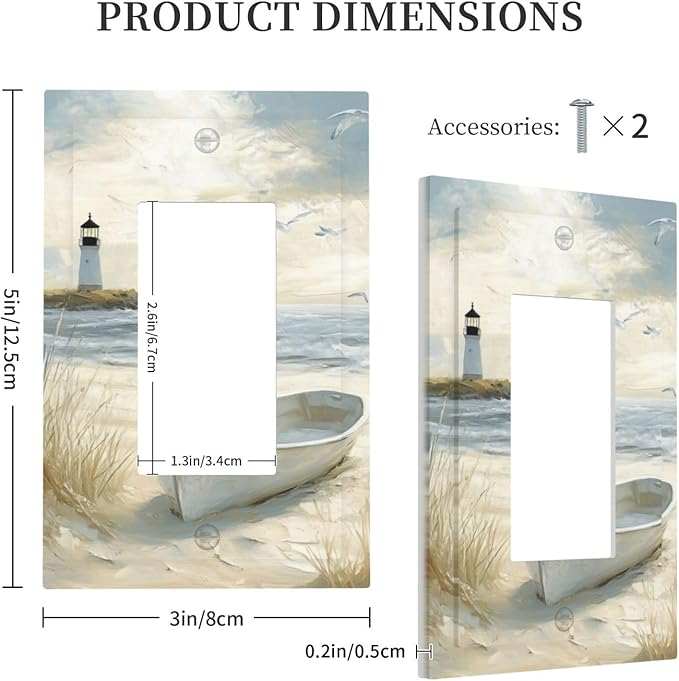 Sea Beach Single Light Switch Cover Plate Old Ship Reed Lighthouse Seascape 1 Gang Rocker Outlet Covers Switchplate Decorative Electrical GFCI Wallplate for Bedroom Kitchen Living Room Decor
