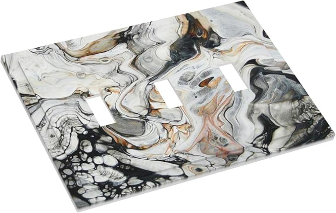 Black Gold Marble Texture Modern Abstract Print Decorative Switch Plates 3 Gang Wall Plate Triple Toggle Light Switch Cover Faceplate Electrical Wall Panels for Bathroom Kitchen Decor