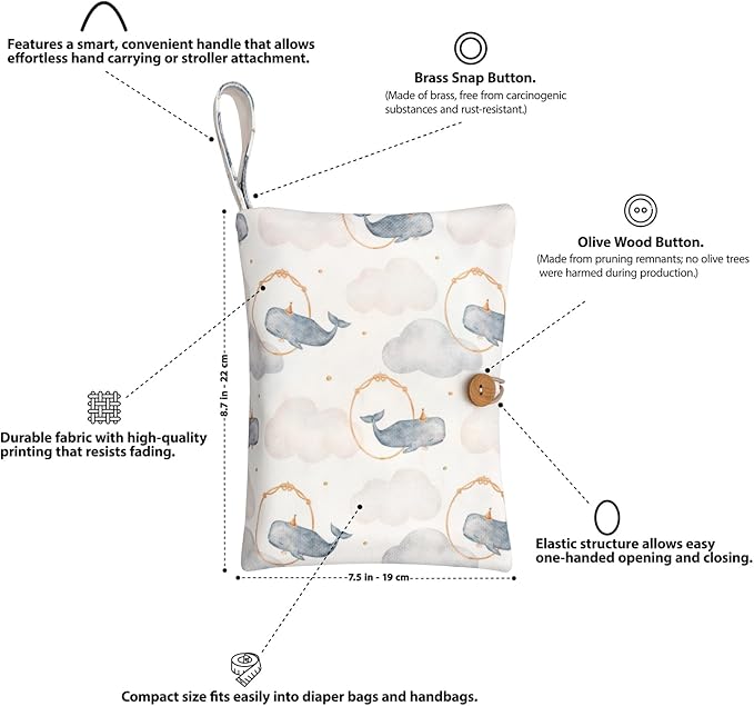 Baby Diaper Bag Organizer, Portable Baby Essentials Storage Pouch for Parents and Caregivers, Organizer Insert for Stroller and Handbag, Machine Washable (Whale)