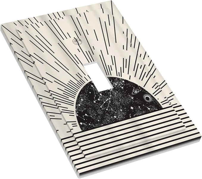 Mid Century Boho Sun Abstract Black Sunrise Horizon 1 Gang Light Switch Covers Single Toggle Wall Plate Decorative Switchcover Electrical Switchplate for Kitchen Bathroom Bedroom Decor