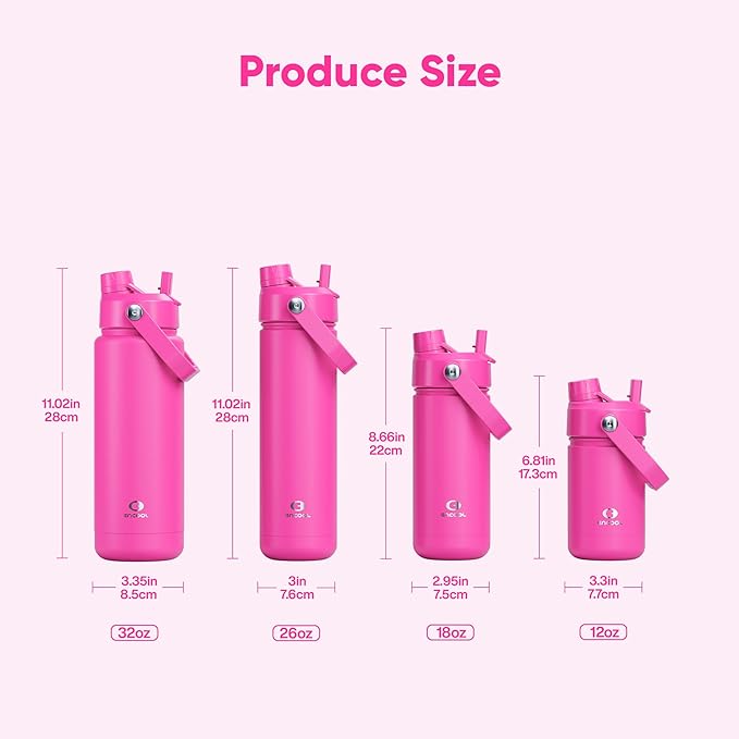 ENCOOL Insulated Water Bottle with Straw Stainless Steel Water Bottle, Leak-Proof, BPA-Free, Double Wall Vacuum Keeps Cold for 24 Hours for Sports, Travel, School (18 oz, Persian Rose)