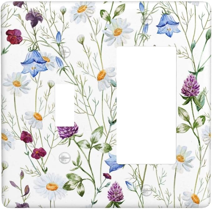 Floral Boho Multicolor Flower Plant Leaves Outlet Covers 1 Toggle 1 Rocker Combination Decorative Wall Plate Electrical Switch Plates Light Switch Cover Plate for Bedroom Living Room Decor