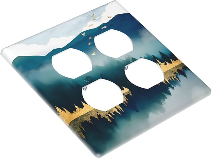 Mountains Landscape Lake Bird Reflection Outlet Covers 2 Gang Double Duplex Decorative Light Switch Covers Electrical Wallplates Socket Faceplate for Bedroom Living Room Decor