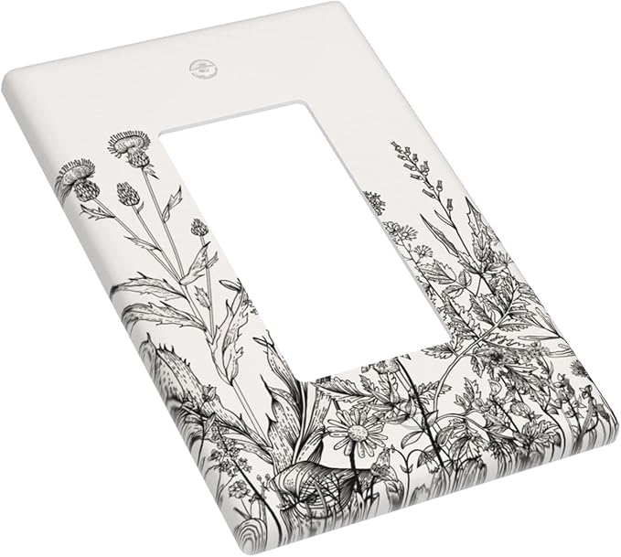 Gray Vintage Floral Garden 1-Gang Rocker Wall Plate, Neutral Cottage Garden Retro Wildflower Switch Plate for Living Room, Bedroom, Sunroom