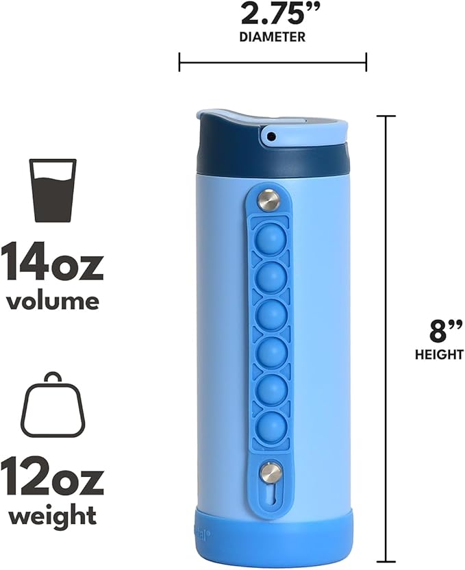 Elemental Iconic Kids Water Bottle for School - 100% Leak-Proof Insulated Water Bottles with Straw Lid & Pop-It Handle for Boys & Girls - Triple-Wall Insulated & BPA-Free, 14oz – Ocean Blue