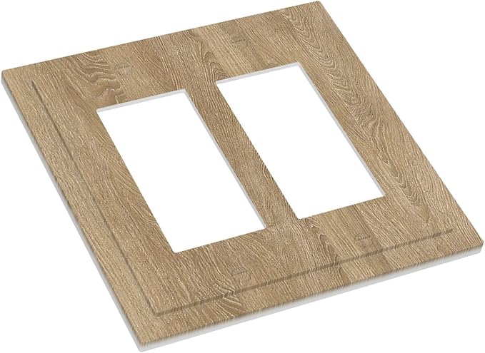 Decorative Outlet Covers Light Brown Wood Grain 2 Gang Double Rocker Light Switch Cover Plate Electrical Switch Plate Cover Decorate GFCI Wall Plate for Farmhouse Cabin Decor