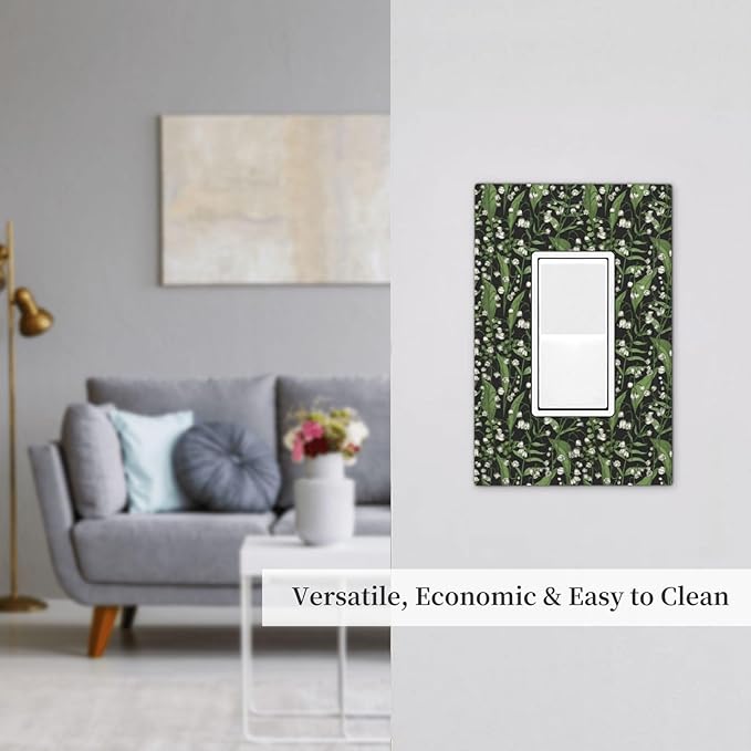 Boho Floral Green Leaves White Flowers Decorative Outlet Covers 1 Gang Single Rocker Light Switch Cover Plate Wall Plates GFCI Faceplate for Farmhouse Bed Room Decor