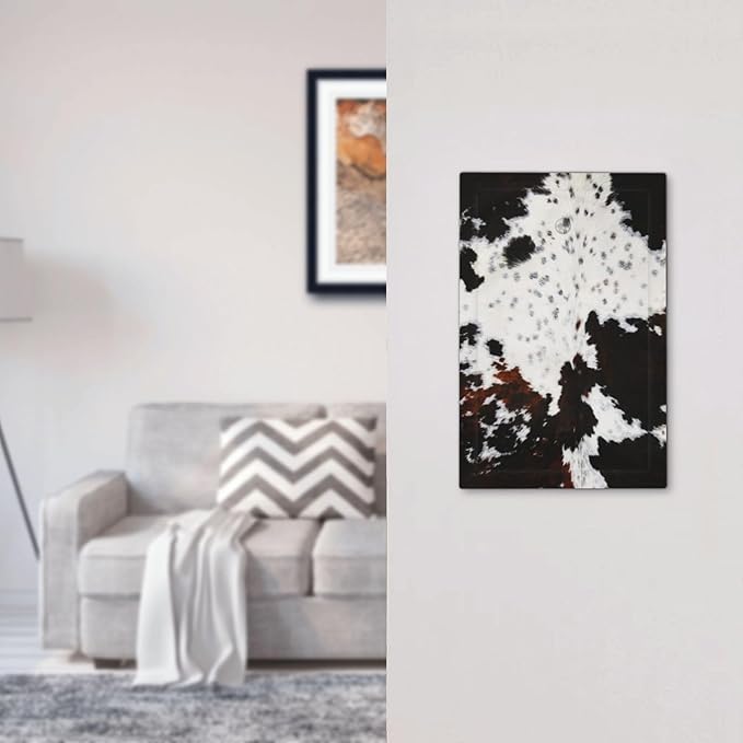 Western Farm Maroon Brown Taupe Tan Black White Animal Cow Fur Cowhide Leopard Print 1-Gang No Device Blank Wallplate Jumbo Size Unused Outlet and Light Switch Cover Decorative Plug Face Plate Cover