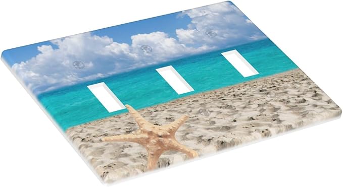 Beach Blue Ocean Light Switch Cover Plates Decorative Triple Toggle Wall Plate, 3 Gang Lightswitch Cover