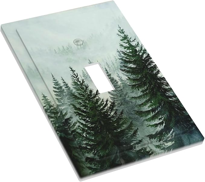 Forest Pinetrees Misty Landscape Nature Decorative Light Switch Cover 1 Gang Single Toggle Device Electrical Faceplate Switchplates Decorator Outlet Wall Plate for Bedroom Farmhouse Decor