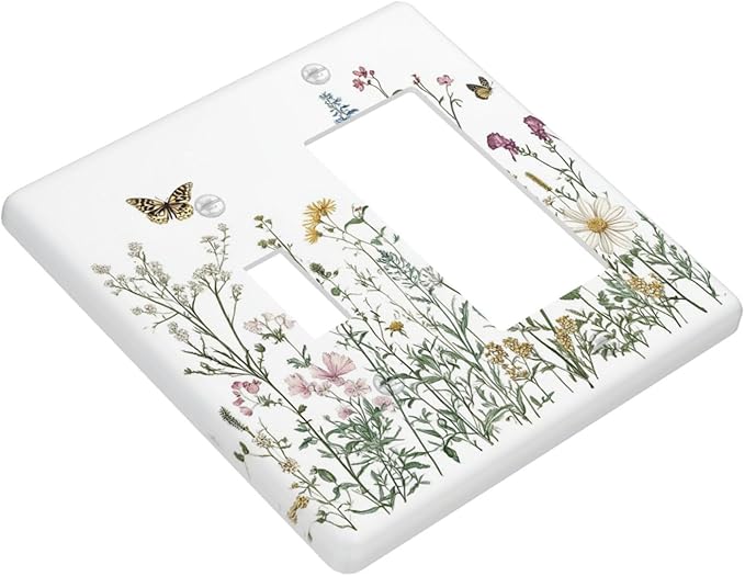 Outlet Covers Rustic Wildflowers Butterfly Colorful Floral 1 Toggle 1 Rocker Combination Decorative Wall Plate Electrical Switch Plates Light Switch Cover Plate For Bed Room Living Room