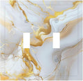 Decorative Switch Plate Cover Abstract Gold Marble Design with White & Gold 2 Gang Wall Plate Unique Double Toggle Double Light Switch Covers for Modern Luxurious Decor