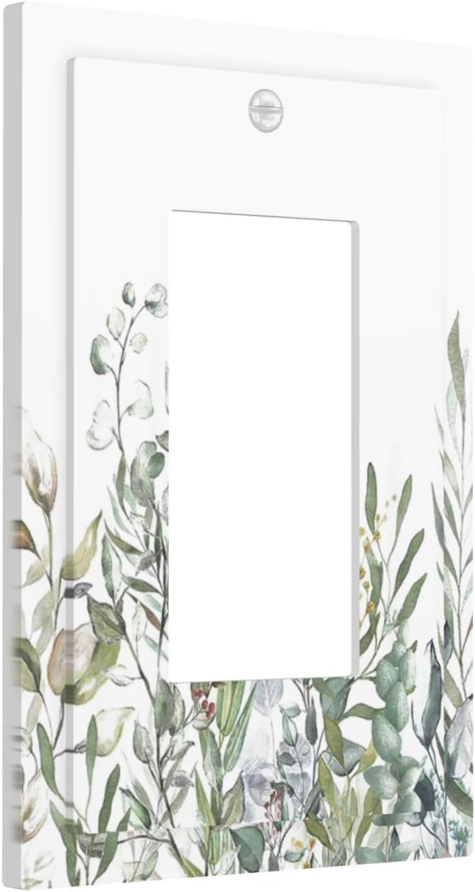 Wildflower Garden Rustic Green Leaf Floral Decorative Outlet Covers 1 Gang Single Rocker Light Switch Cover Plate Wall Plates GFCI Faceplate for Bed Room Living Room Decor