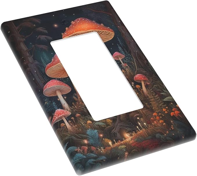 Decorative Art Light Switch Covers Enchanted Mushroom Forest 1 Gang Rocker Wall Plate Switchplate Electrical Faceplate for Home Decor