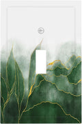 Light Switch Cover Plate Green Gold Leaf Marble Modern Abstract 1 Gang Single Toggle Decorative Switch Plates Wall Plates Electrical Faceplate Socket Covers for Kitchen Bathroom Decor