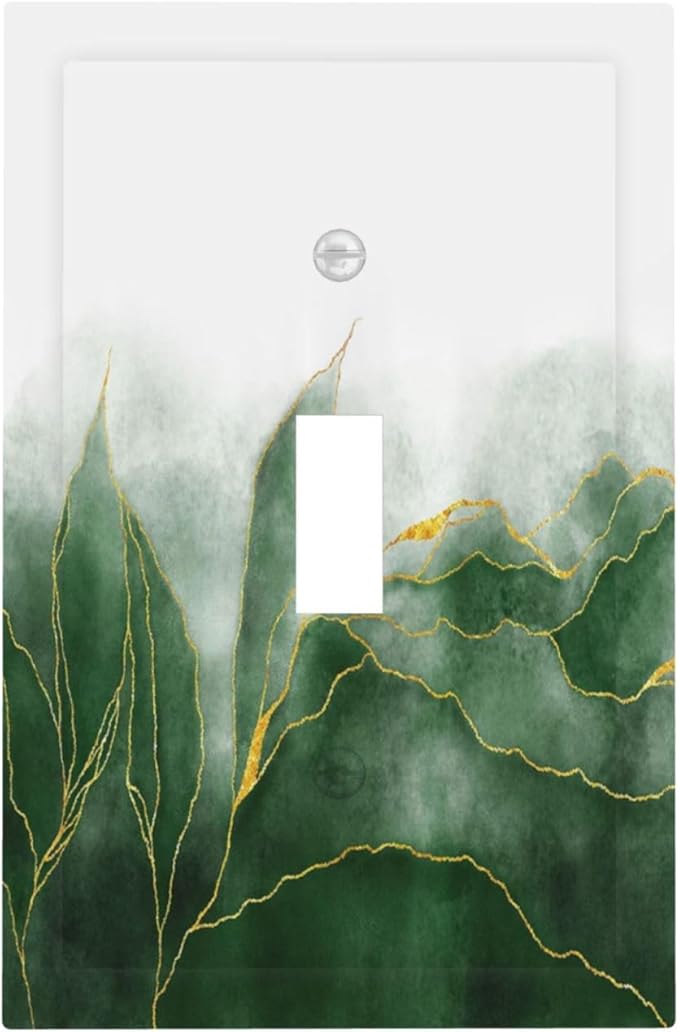 Light Switch Cover Plate Green Gold Leaf Marble Modern Abstract 1 Gang Single Toggle Decorative Switch Plates Wall Plates Electrical Faceplate Socket Covers for Kitchen Bathroom Decor