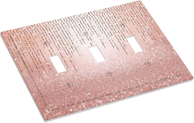 Pink Glittery Bling 3 Gang Triple Toggle Light Switch Wall Plate Cover Decorative Electrical Faceplate for Rustic Barn Door Home Living Room Decorate 6.7" x 4.8