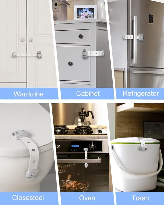 Baby Proofing Child Safety Locks(3 PCS) - Cabinet Locks for Babies,Adhesive Cabinet Latches, Multi-Purpose for Fridge Drawers,Ovens Toilet Seats,Trash Can, No Drilling (3 Count)