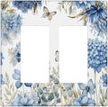 Decorative Outlet Covers Boho Blue Flowers Rustic Beige Butterfly Leaves 2 Gang Wall Plate Double Rocker Switch Light Switch Plate Covers Jumbo Dual Electrical GFCI Switch Cover Plate