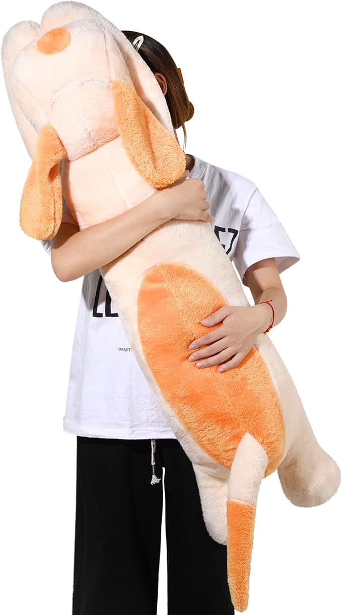 Queekay Dog Body Pillow Stuffed Animals Plush Long Body Pillow for Dogs Large Sleeping Hugging Puppy Cushion Gift for Birthday Party(43.3 Inch,Beige)