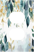 Boho Goldgreen Leaf Botanical Eucalyptus Leaves Outlet Covers 1 Gang Duplex Light Switch Cover Decorative Switch Plates Electrical Receptacle Faceplate Wall Plate for Bedroom Living Room Decor