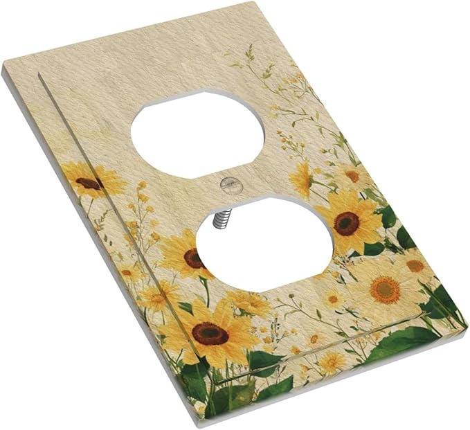 Decorative Outlet Covers with Vintage Botanical Sunflower Field Design 1 Gang Duplex Light Switch Cover Plate Unique Wall Plates Switchplate Cover for Nature Yellow Blooms Wall Decor