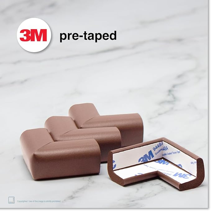 Roving Cove Slimfit Corner Protector for Baby Proofing (8 Small Corners), Soft Rubber Foam Furniture Corner Bumper Guards, 3M Adhesive Pre-Taped, Coffee Brown
