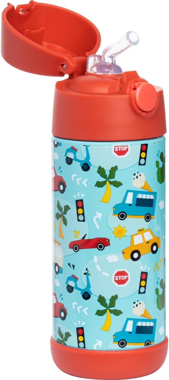 Snug Insulated Kids Water Bottle with Straw & Spout – Double-Wall Stainless Steel, Leakproof, Easy-Flip Lid – For School, Travel, Toddlers & Big Kids - Cars, 12oz