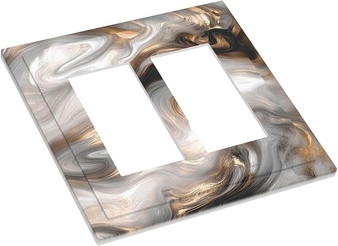 Decorative Outlet Covers Grey Brown Swirl Marble Texture 2 Gang Double Gfci Rocker Electrical Wall Panels Light Switch Cover Plate For Bathroom Kitchen Decor