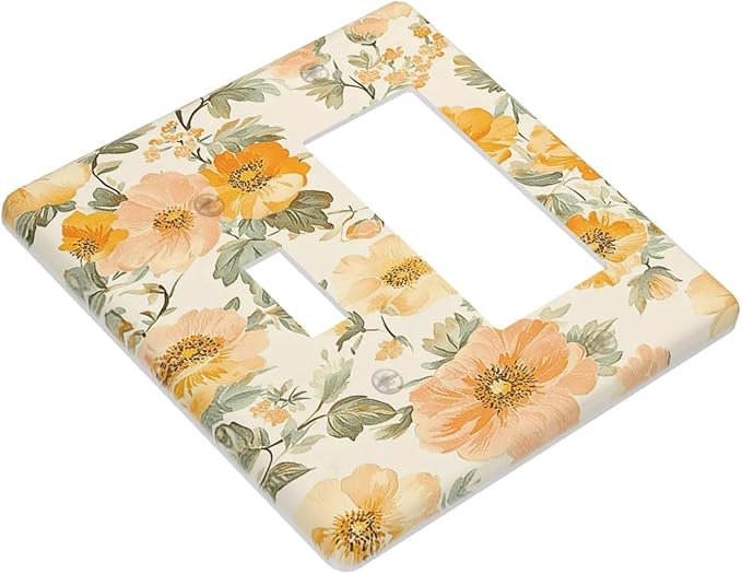 Outlet Covers Vintage Floral Pastel Flower Pattern 1 Toggle 1 Rocker Combo Light Switch Cover Plate Decorative Switch Plate Covers Electrical Wall Plate for Bedroom Cabin Decor