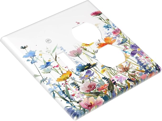 Watercolor Wildflowers Colorful Floral Plant Wallplates 1 Toggle 1 Duplex Switch Plate Electrical GFCI Faceplate Decorative Light Switch Covers for Bedroom Living Room Decor