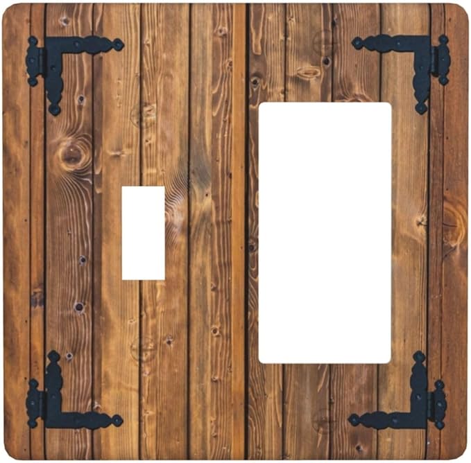 Faux Wood Decorative Printed Double Gang Toggle Rocker Decorative Light Switch Cover, 2-Gang Wall Plate Outlet Cover