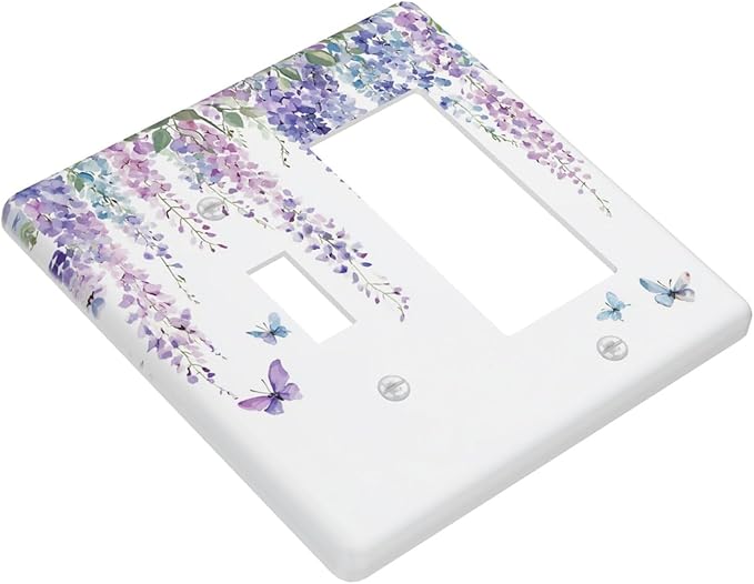 Outlet Covers Purple Flowers Watercolor Floral Butterflies 1 Toggle 1 Rocker Combination Decorative Wall Plate Electrical Switch Plates Light Switch Cover Plate For Bed Room Living Room