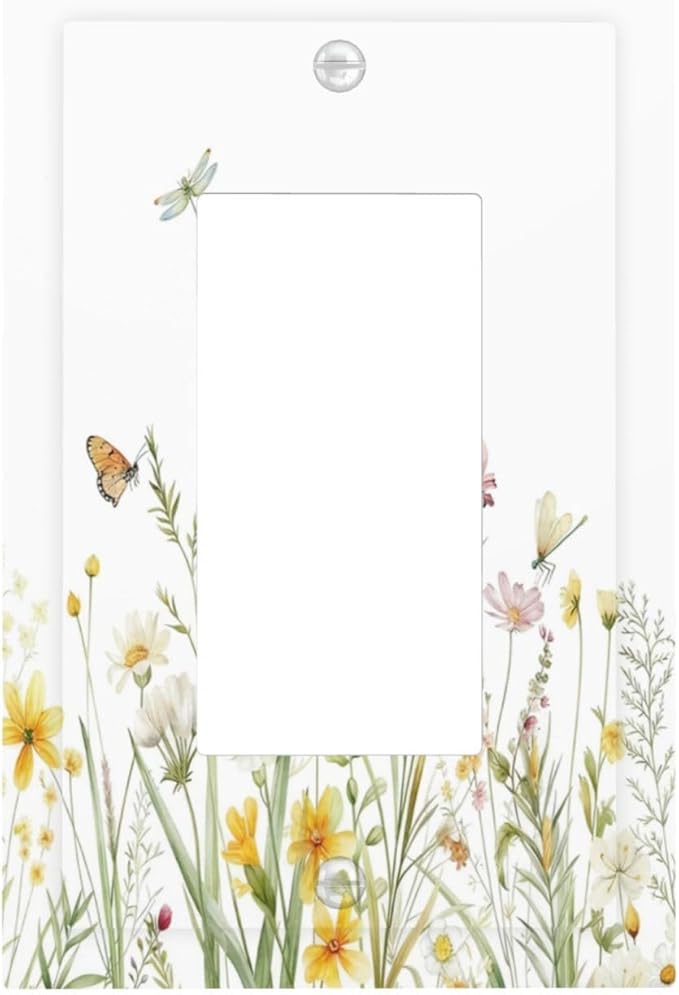 Colorful Wildflowers Dragonfly Butterfly Floral Decorative Outlet Covers 1 Gang Single Rocker Light Switch Cover Plate Wall Plates GFCI Faceplate for Bedroom Living Room Decor