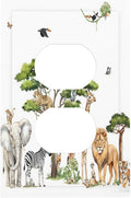 Large Animals Elephant Giraffe Jungle Lion Leopard Zebra Outlet Covers 1 Gang Duplex Light Switch Cover Decorative Switch Plates Electrical Receptacle Faceplate Wall Plate for Kids Room Nursery Decor