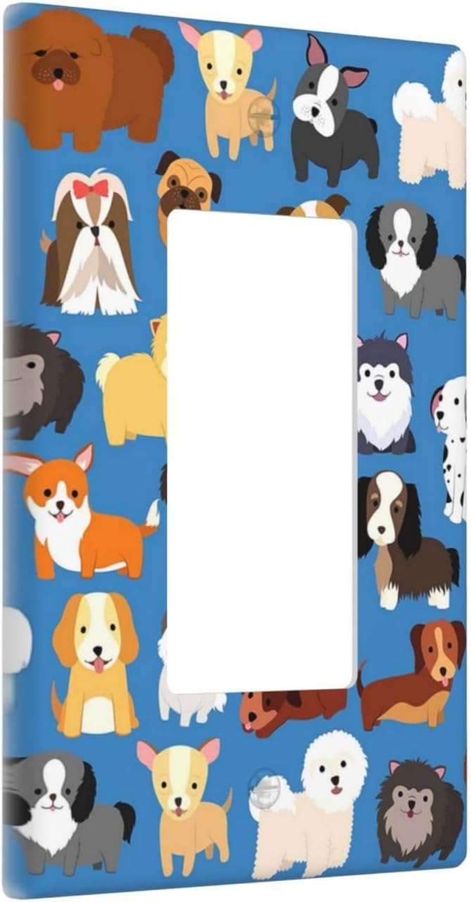 Cute Animal Dogs Puppy Decorative Outlet Cover Single Rocker Light Switch Plate Cover Electricity Receptacles Plates For Home Kitchen Living Bedroom 4.6 * 2.8