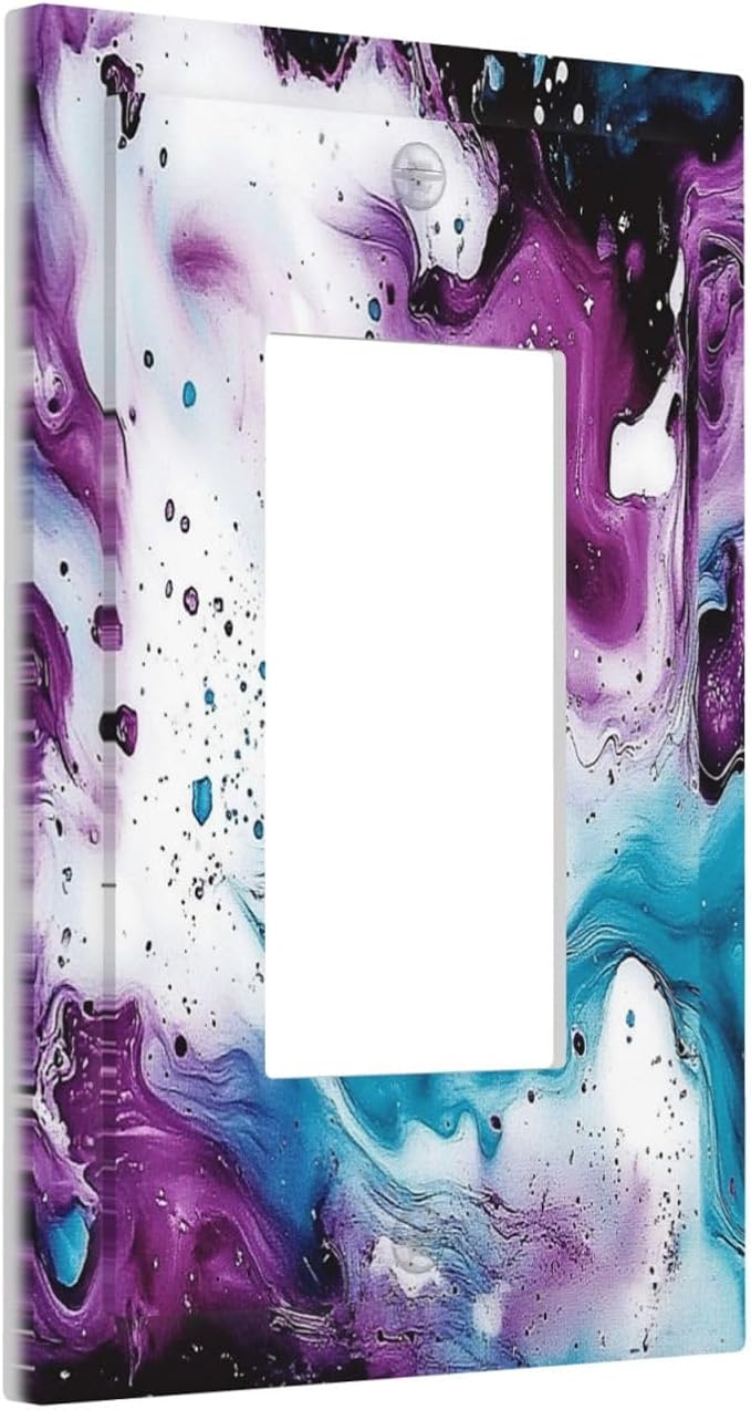 Decorative Outlet Covers Purple Blue Swirl Marble Tiles 1 Gang Single Rocker Light Switch Cover Plate Wall Plates Gfci Faceplate For Bed Room Living Room Decor