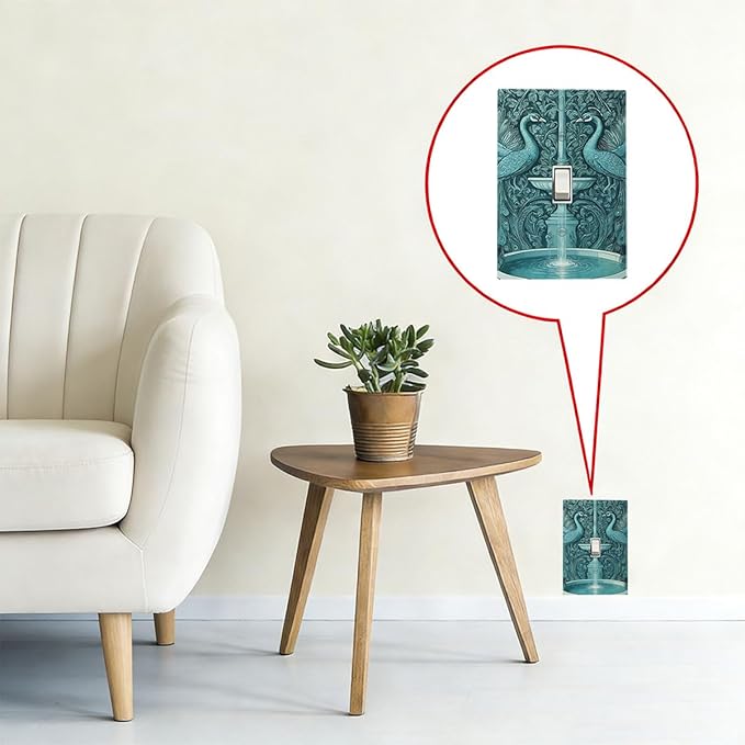 Art Nouveau Peacocks & Fountain Teal 1-Gang Toggle Light Switch Plate, Peacock Garden Decorative Wall Plate for Living Room Decor