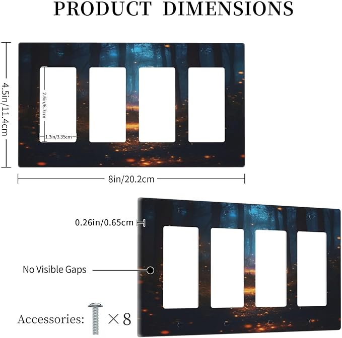 Decorative Art Light Switch Covers Enchanted Glowing Forest 4 Gang Rocker Decora Outlet Covers Electrical Faceplate GFCI Wall Plate for Home Decor