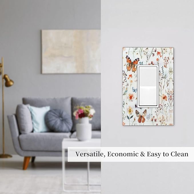 Decorative Outlet Covers Butterfly Floral Boho Multicolor Flower Leave 1 Gang Single Rocker Light Switch Cover Plate Wall Plates GFCI Faceplate for Bed Room living Room Decor