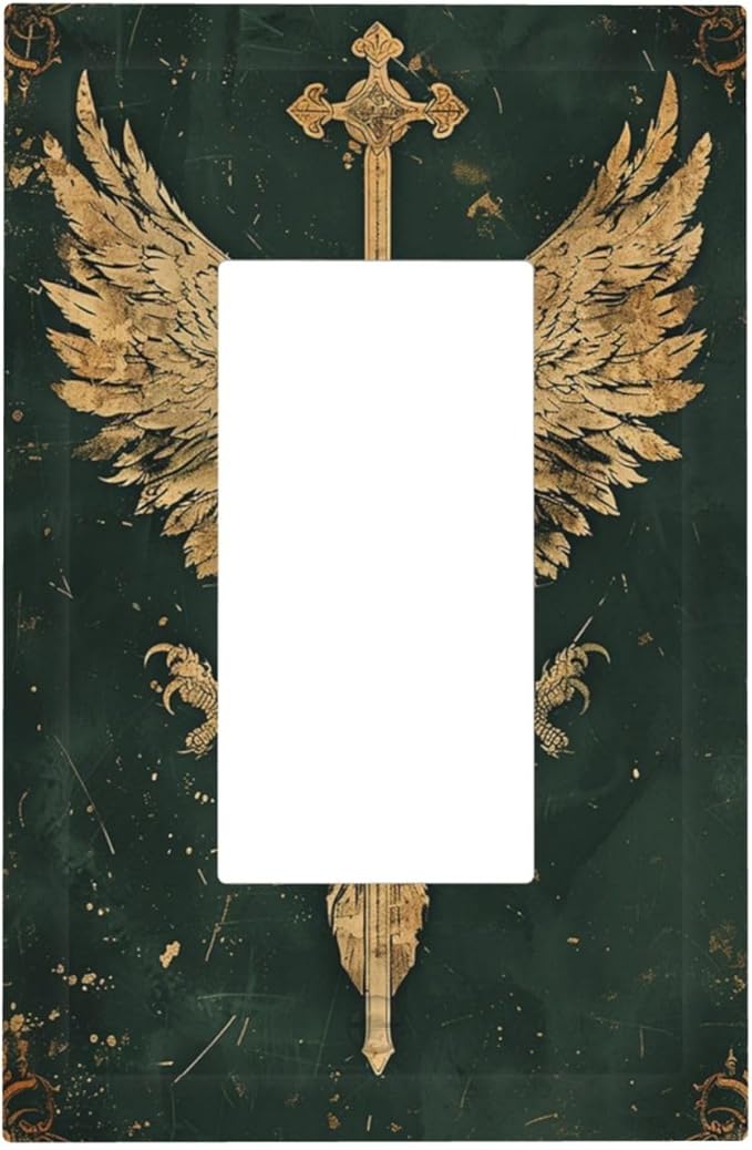 Medieval Retro Golden Eagle Totem Decorative Outlet Covers 1 Gang Single Rocker Wall Plates Gfci Faceplate Light Switch Cover Plate for Bedroom Living Room Decor