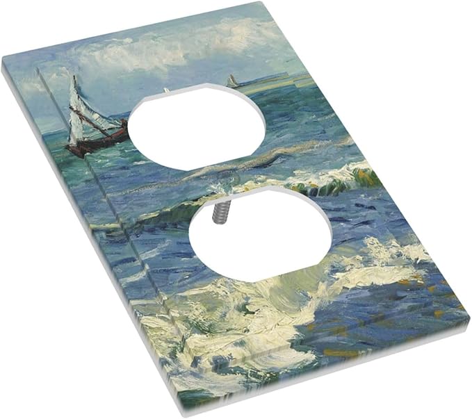 Nautical Ocean Waves Sailboat Painting Blue Sky Outlet Covers 1 Gang Duplex Light Switch Cover Decorative Switch Plates Electrical Receptacle Faceplate Wall Plate for Bathroom Bedroom Decor
