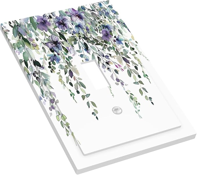 Light Switch Cover Plate Blue Purple Eucalyptus Leaves Boho Botanical 1 Gang Single Toggle Decorative Switch Plates Wall Plates Electrical Faceplate Socket Covers for Bathroom Home Decor