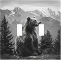 Light Switch Cover Plate Black White Bear Mountain Pine Trees Wilderness 2 Gang Double Toggle Decorative Switch Plates Wall Plates Electrical Faceplate for Bathroom Bedroom Decor