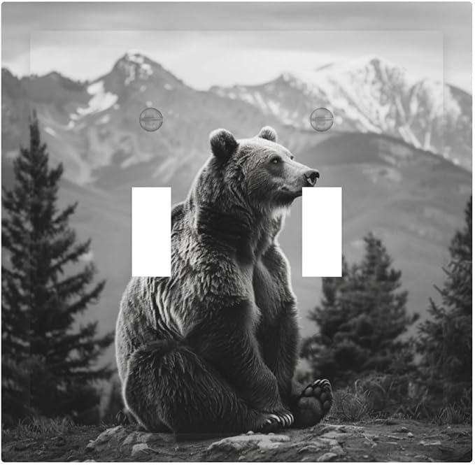 Light Switch Cover Plate Black White Bear Mountain Pine Trees Wilderness 2 Gang Double Toggle Decorative Switch Plates Wall Plates Electrical Faceplate for Bathroom Bedroom Decor