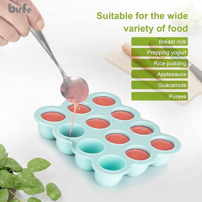 Baby Food Storage Container - 1.5oz x 12 Pods Silicone Freezer Tray with Lid for Homemade Baby Food, Fruit Purees, Vegetable & Breast Milk (Blue)