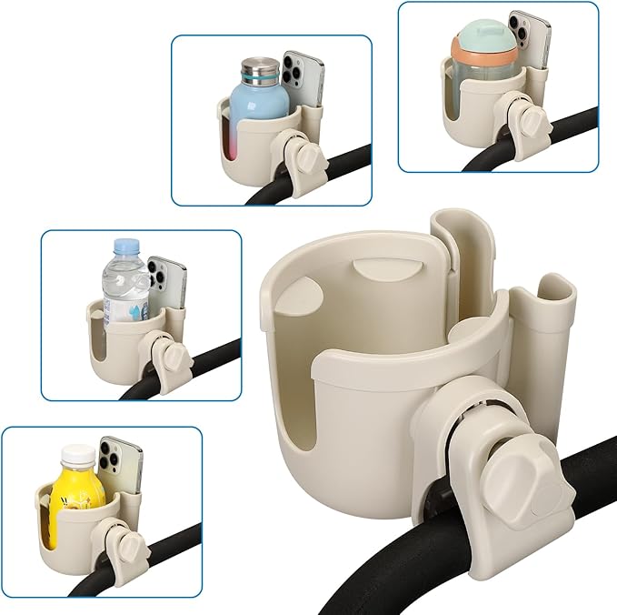 Accmor Stroller Cup Holder with Phone Holder, Bike Cup Holder, Universal Cup Holder for Uppababy Nuna Doona Strollers, 2-in-1 Cup Phone Holder for Stroller Bike Accessory