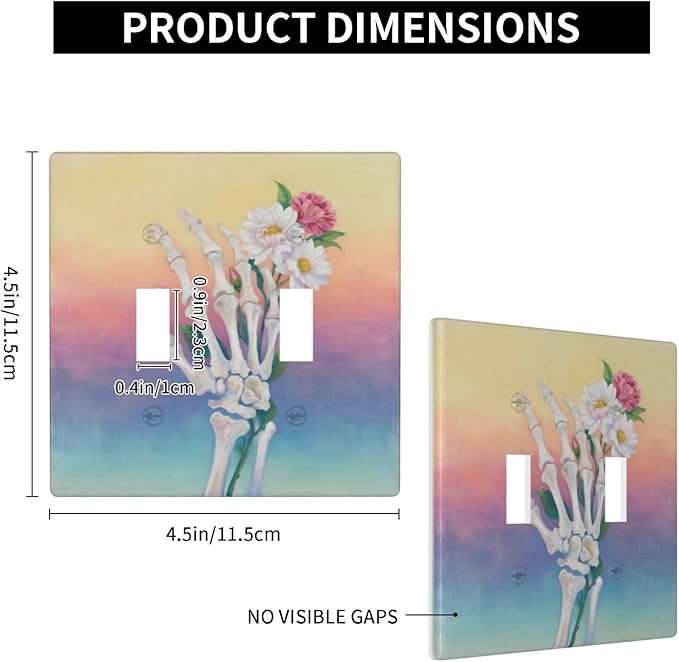 Skeleton Flower Double Toggle Wall Plate Decorative 2 Gang Light Switch Covers Electrical Switchplate Home Decorate Faceplat for Bathroom Bedroom Kitchen Room 4.5 x 4.5 Inch